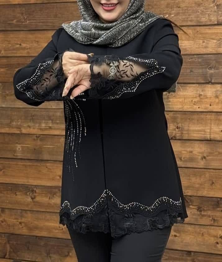 مانتو مزونی دانتل قواره دار مدل گل رز
