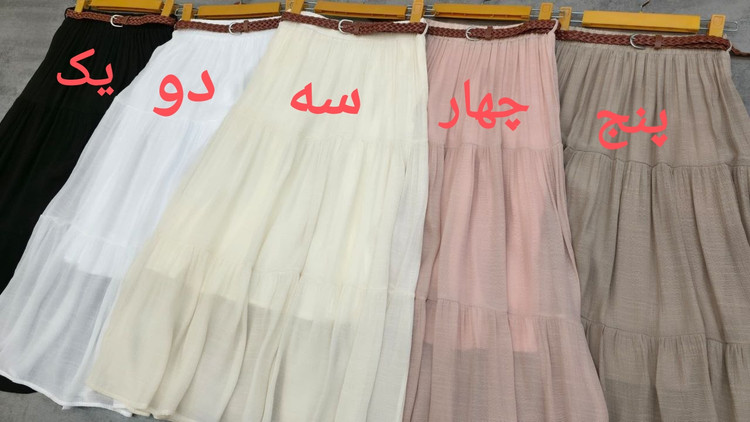 دامن کمربند دار قد نود کتان خنک