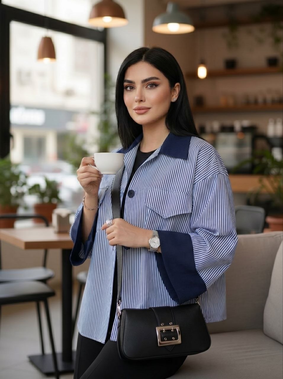 شومیز تترون خط دار مدل سپینود