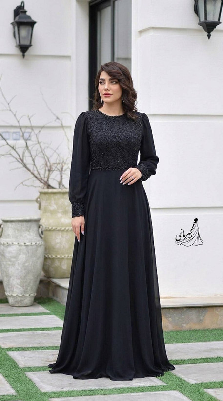 پیراهن ماکسی مجلسی دیزاین شده با سنگ کریستال مدل نفس